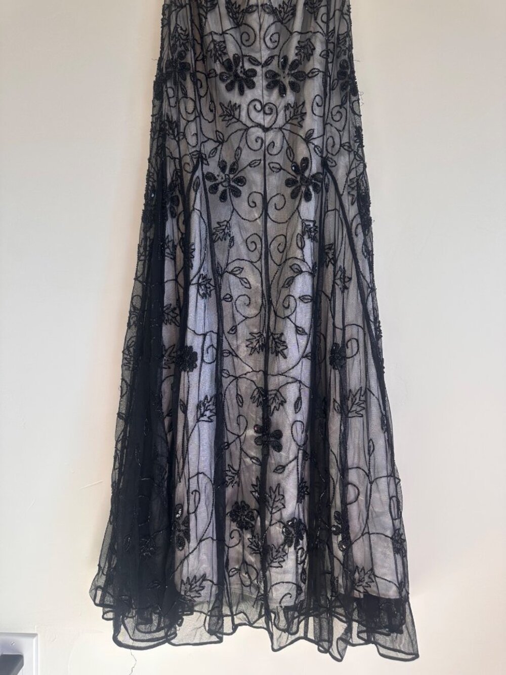 Cache Floral Beaded Evening Prom Gown Dress XS Black Mesh Embroidered Y2K Whimsi - Picture 11 of 16